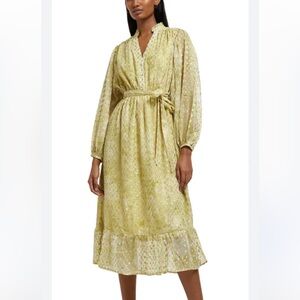 River Island long sleeve green and gold midi dress